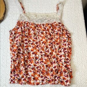 Torrid Orange Floral Lace Tank‎ Top Adjustable Straps Size 2X